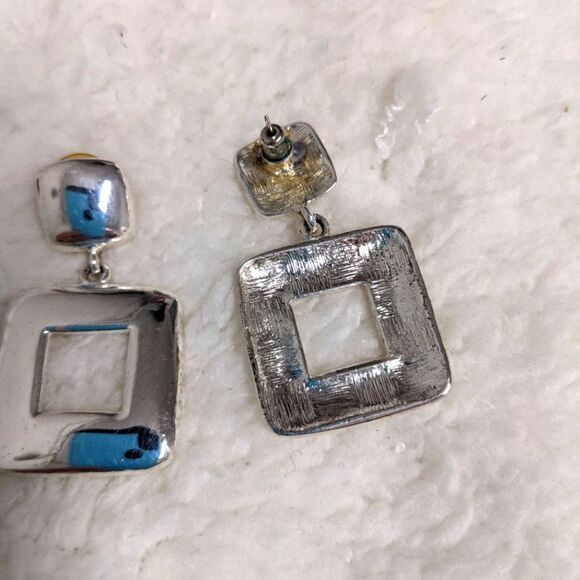 Vintage Bundle Silvertone Hoop & Square Earrings - 2 pair Bundle - Picture 11 of 11